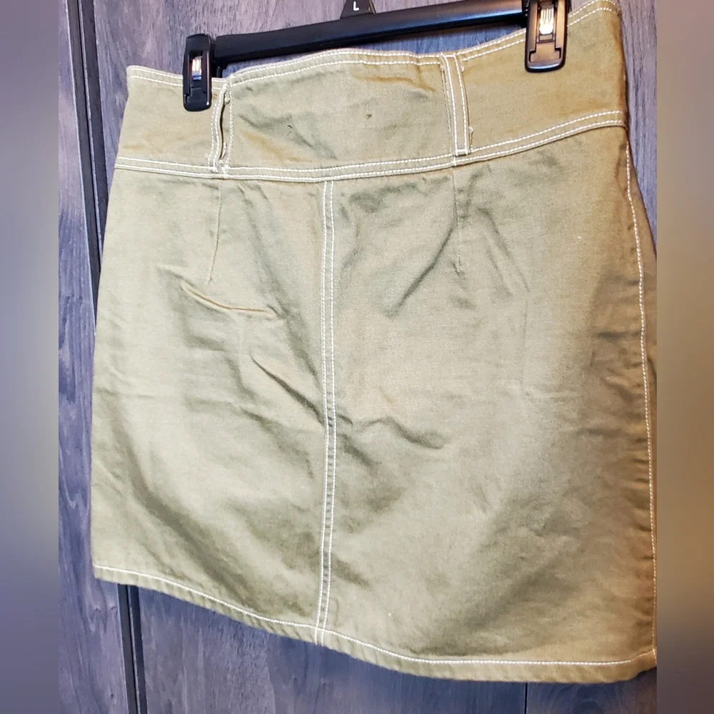 FOREVER 21 Olive Khaki denim mini Skirt Sz XL cotton Retro style mini like new - Picture 7 of 7